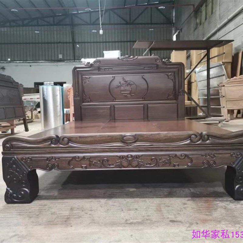 红木菠萝格胡桃色大脚床格木如意红木大脚床实木中式结构厂直销