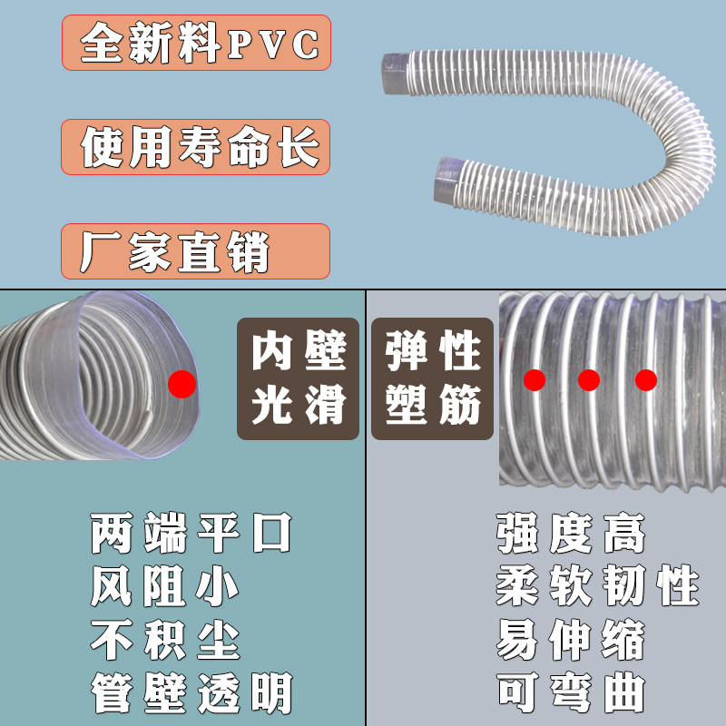工业吸尘管伸缩软管塑料pvc透明风管耐磨波纹管内径180/190/200mm