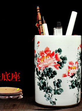 景德镇陶瓷书画筒画缸书画桶字画箭筒卷轴缸书房收纳装伞手绘牡丹
