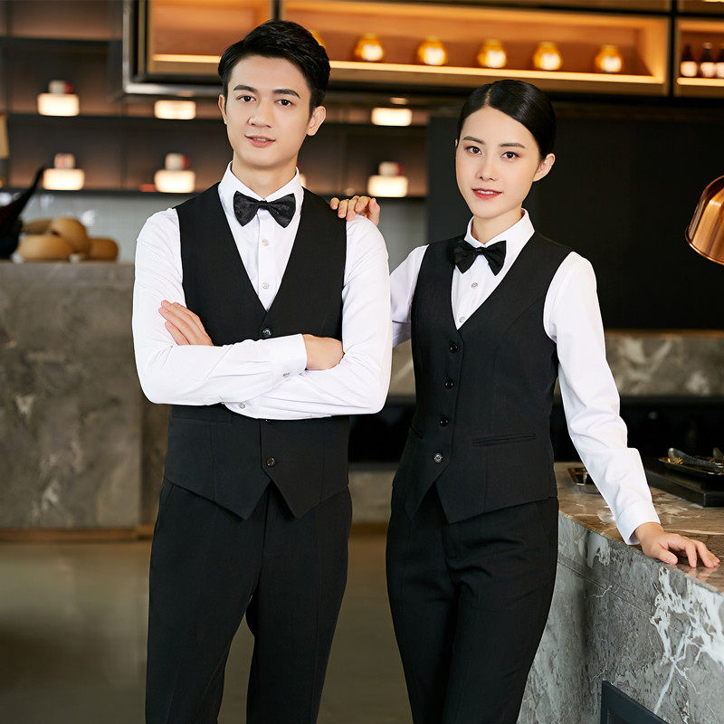2021酒店西餐厅服务员工作服秋冬装男女马甲衬衫长袖餐饮饭店制服