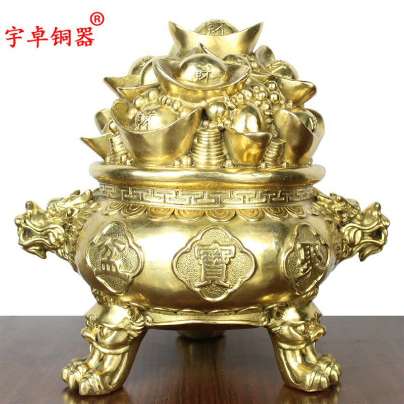 宇卓铜器纯铜聚宝盆黄铜聚宝盆三足元宝聚宝盆工艺品摆件