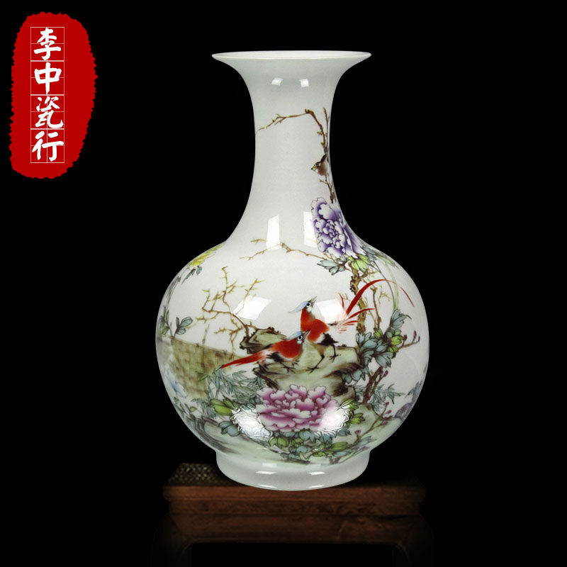 仿古粉彩瓷器摆件 花瓶 粉彩瓷 花鸟瓷瓶 台面花瓶 粉彩瓷器 赏瓶