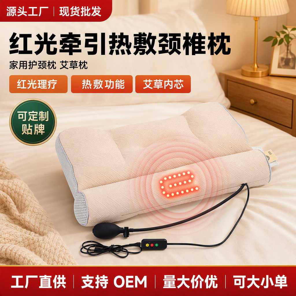红光艾灸枕荞麦花艾草家用热敷腰部睡觉理疗枕反弓牵引颈椎专用枕