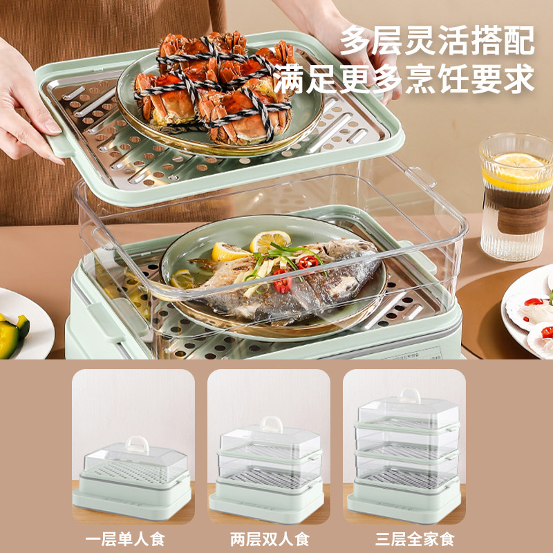 电蒸锅家用多功能三层大容量多层煮蒸炖一体锅智能预约保温早餐机
