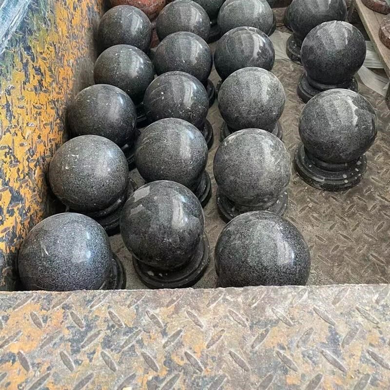 芝麻灰圆球栏杆柱球围墙球门柱石圆球挡车大门防撞墩圆形大门石