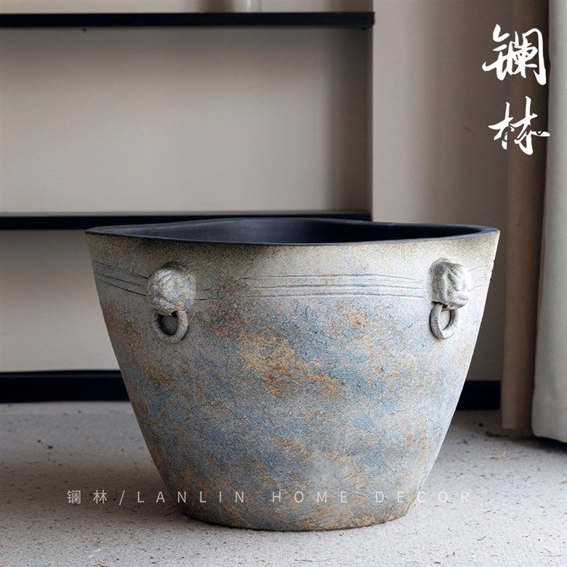 手工狮头陶瓷大缸景德镇粗陶圆坛水缸大花盆鱼缸落地摆件庭院方弘