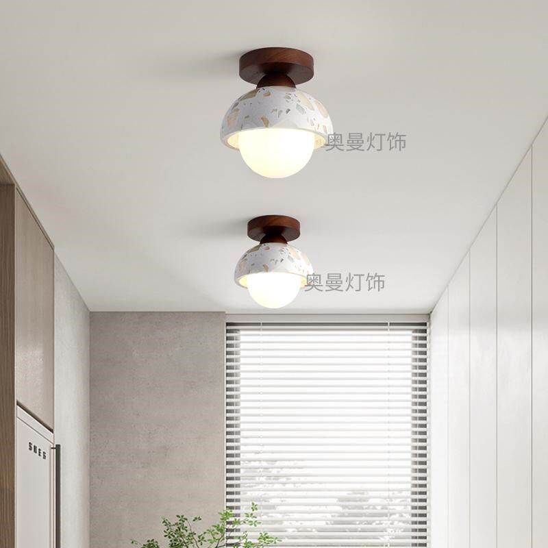 日式侘寂风吸顶灯复古原木色中古奶油风入户走廊过道玄关阳台小灯