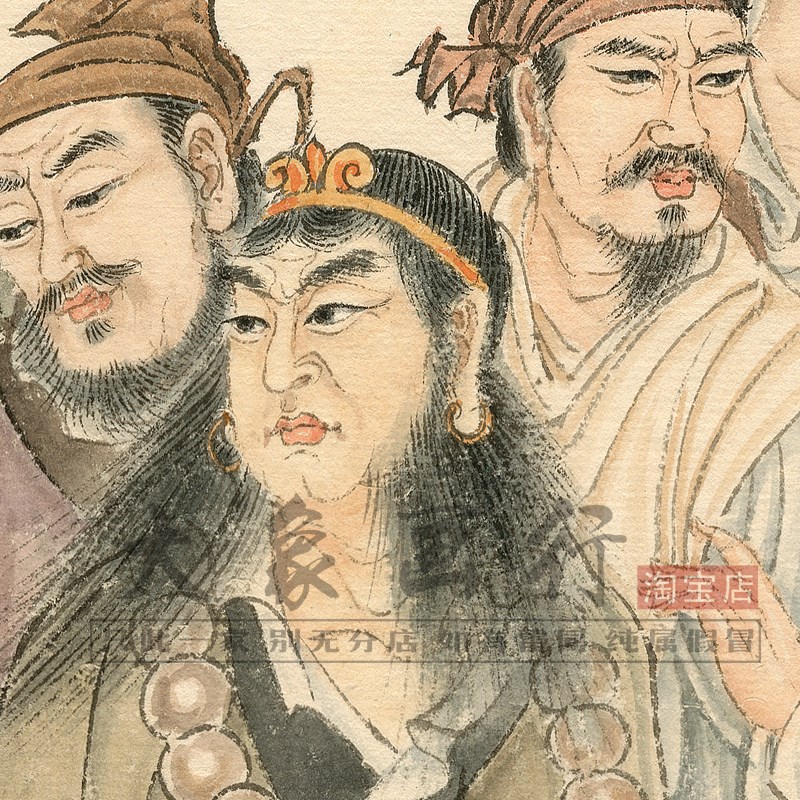 水浒一百零八将图卷 传统人物画临摹范本 卧室客厅装饰画绢布画心