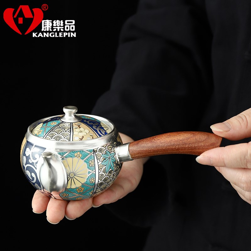 高档鎏银金银错万花侧把壶何赋森大师纯手工泡茶壶日式手绘泡茶器