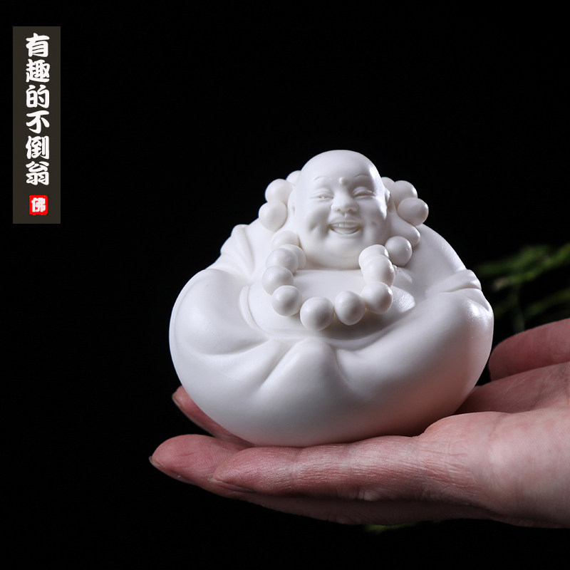 手工新中式陶瓷招财弥勒佛摆件 可爱笑佛桌面创意不倒翁家居饰品