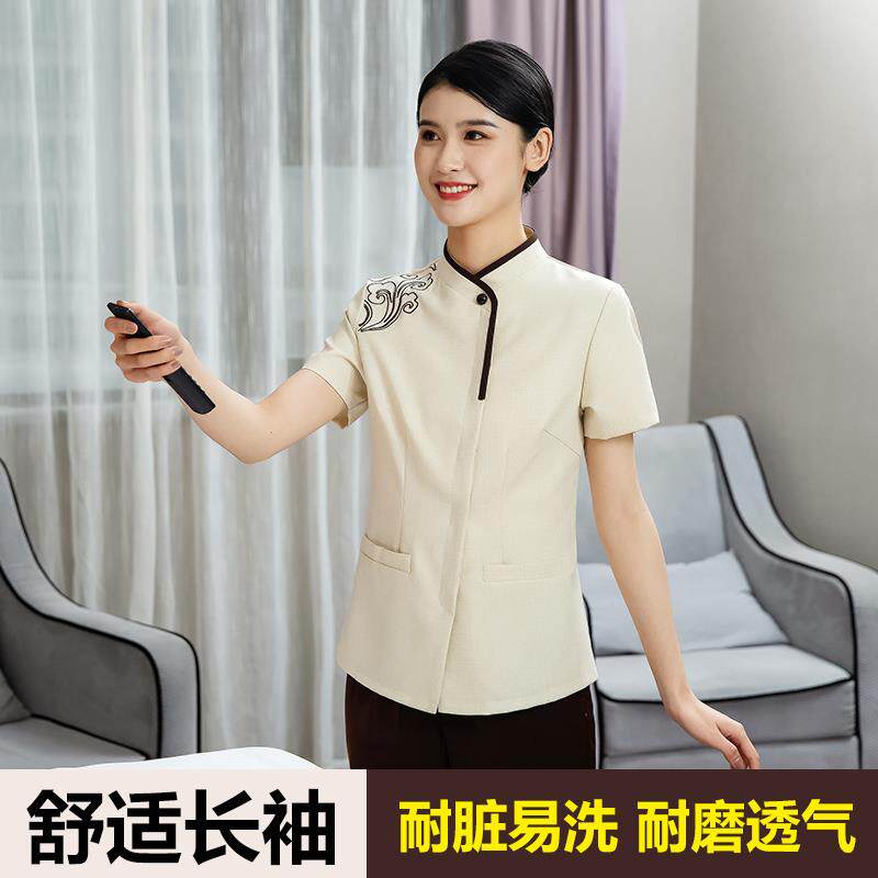 酒店保洁工作服女短袖夏季上衣医院宾馆客房清洁工春夏家政保洁服