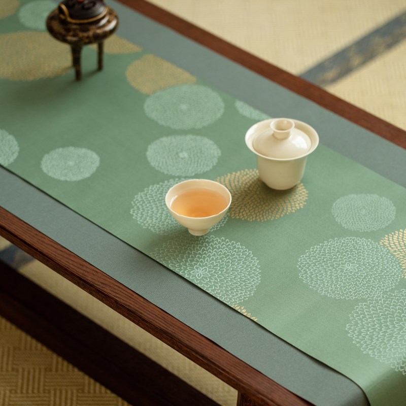 知舍茶具长安菊织锦双面茶席金丝提花布艺茶帘桌旗【两条礼盒装】