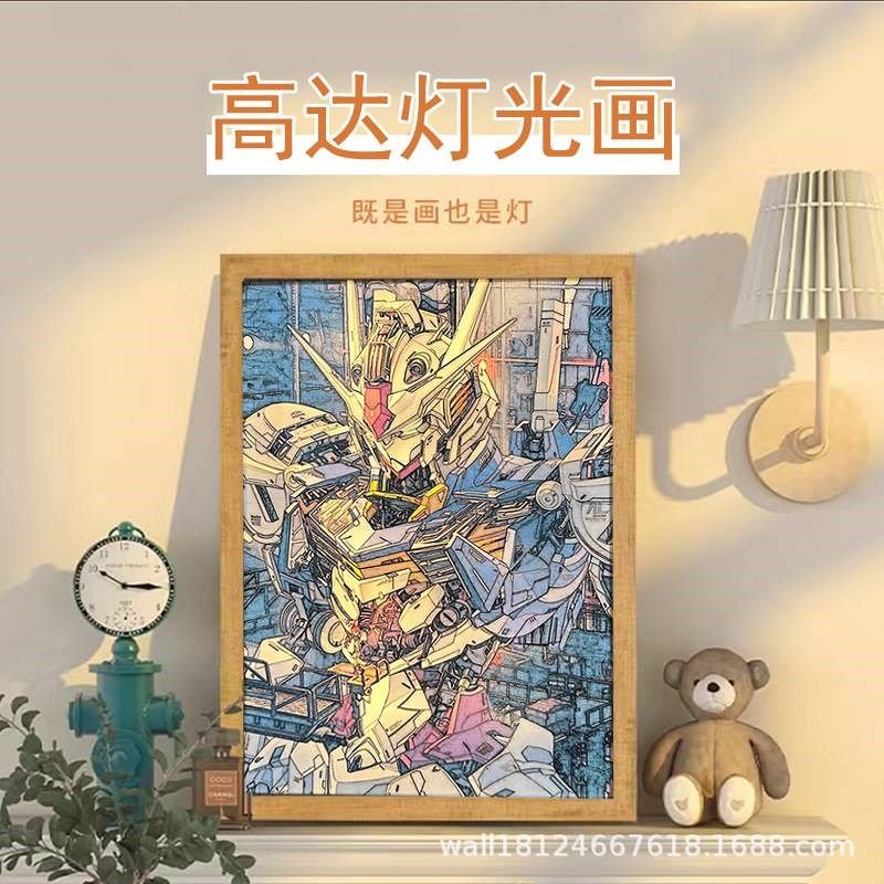 动漫灯光画高达画插电遥控led灯床头小夜灯创意摆件装饰画夜光画