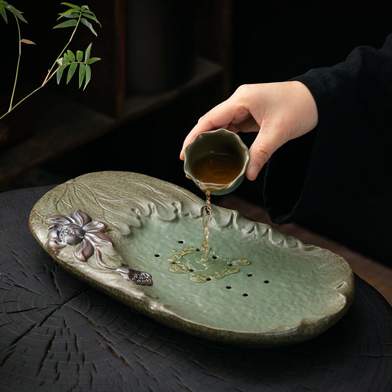 窑变粗陶功夫茶具套装家用创意陶瓷茶盘办公室排水小茶台茶杯茶壶