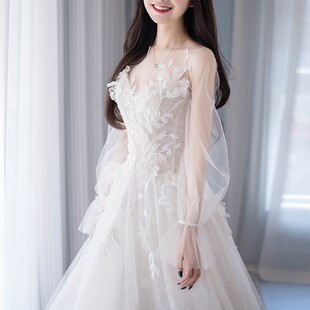 2026新款法式轻婚纱礼服裙气质新娘简约仙气拖尾小个子出门纱夏季