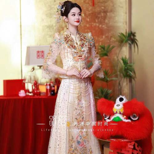 2026新款重工新娘香槟色秀禾服中式婚纱结婚礼服显瘦小个子出阁服