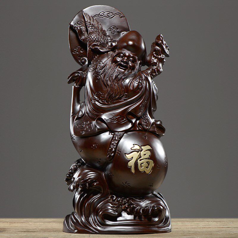 黑檀木雕老寿星公寿翁摆件实木质工艺品家居装饰生日祝寿贺寿礼品