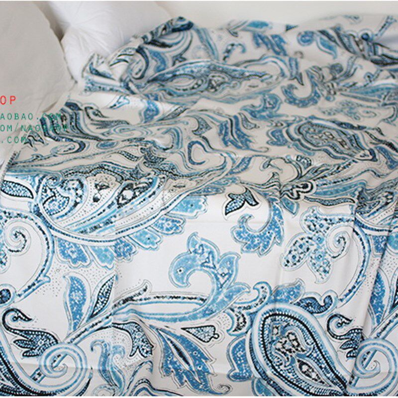 闹闹家 贡缎长绒棉床品服装布料面料-天蓝底花型[250]66