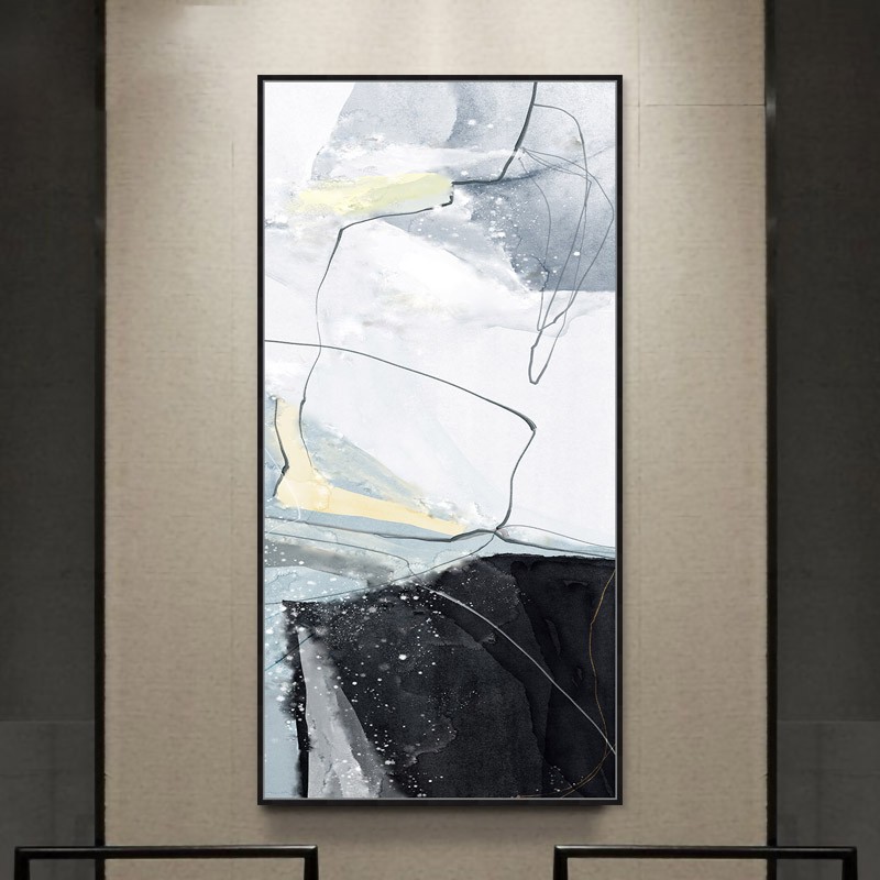 北欧色块拼接装饰画淡雅浅蓝抽象颜料组合挂画玄关空白墙走廊壁画