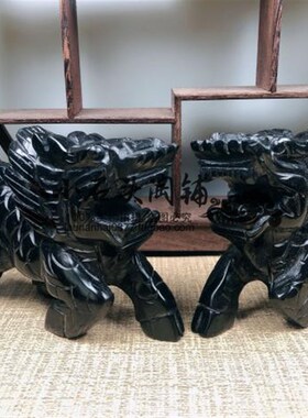 天然黑墨玉麒麟手工动物桌面摆件居家客厅办公室电视柜玄关工艺品