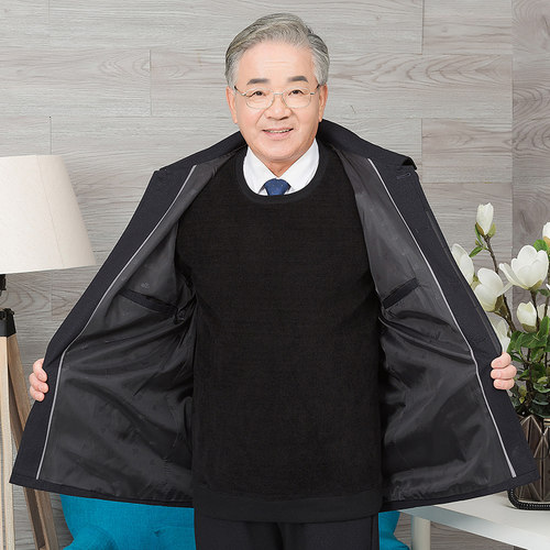 厚款秋季老父亲装夹克衫中老年男装秋装老人外套老爷爷装上衣服装