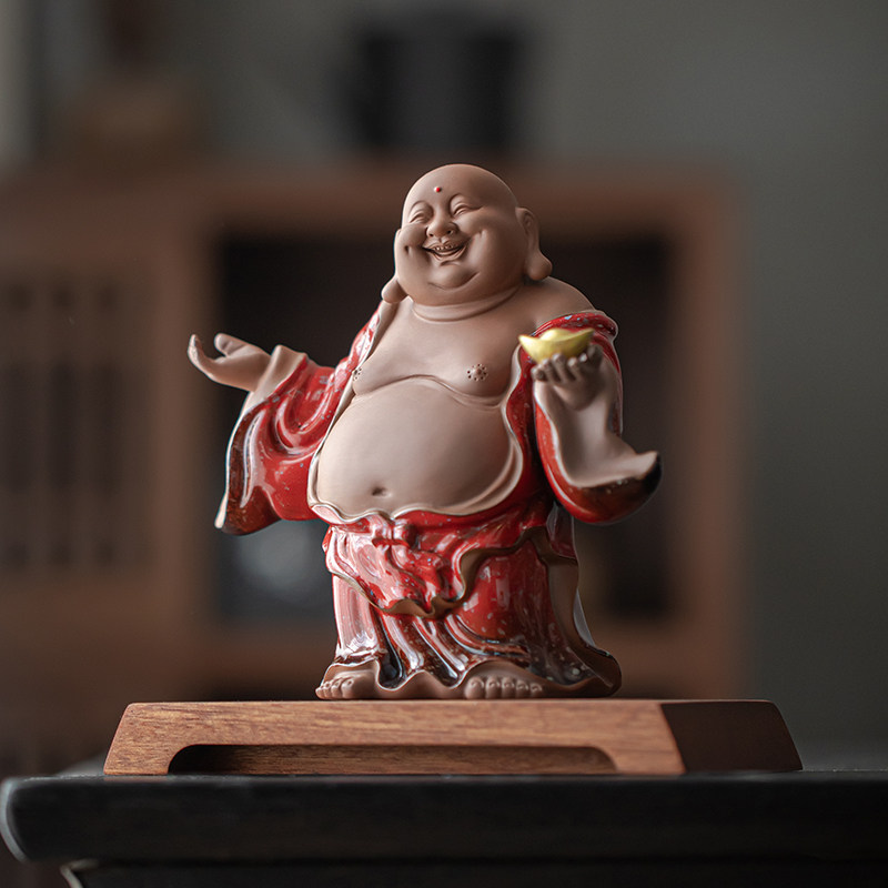 炼器陶瓷招财笑佛弥勒佛摆件中式工艺品家居博古架办公室装饰礼品