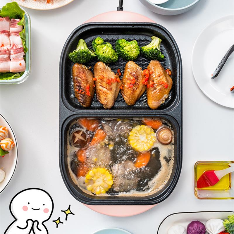 胤帆宿舍迷你火锅电烧烤炉涮烤煎煮一体锅家用小烤盘多功能烤肉机