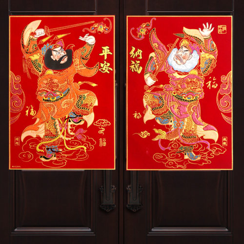 新年门神门贴自粘绒布门神大号传统贴画2026春节年画过年大门门贴