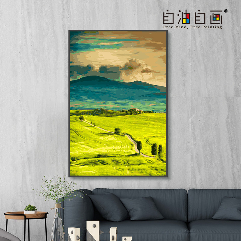自油自画数字油画diy手绘填色涂色风景玄关画填充画画油彩画 远山