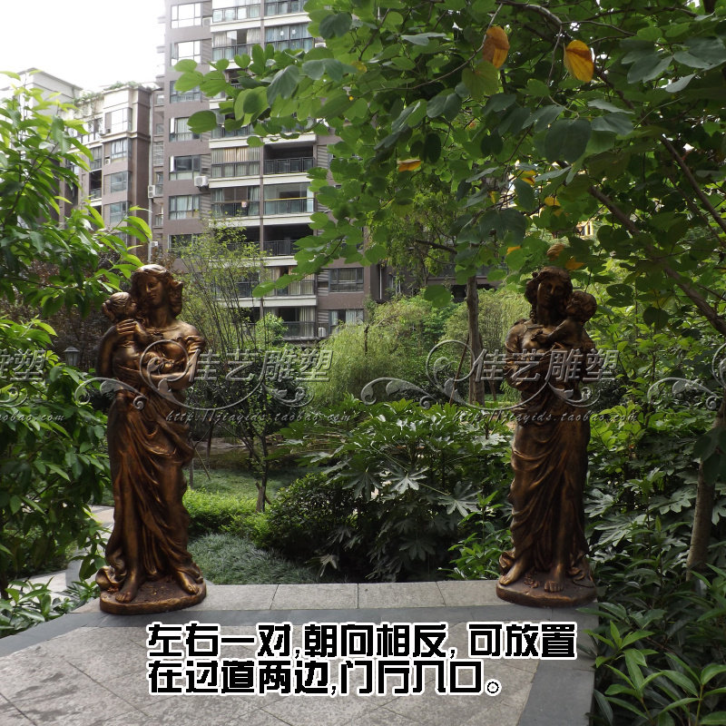 欧式玻璃纤维人物雕塑艺术品客厅户外落地摆设可定制作抱小孩仕女