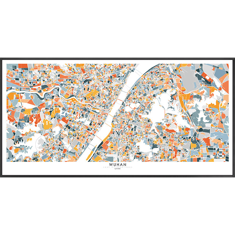 鳟鱼城市地图定制画横版客厅墙壁画装饰画沙发背景墙挂画装饰壁画
