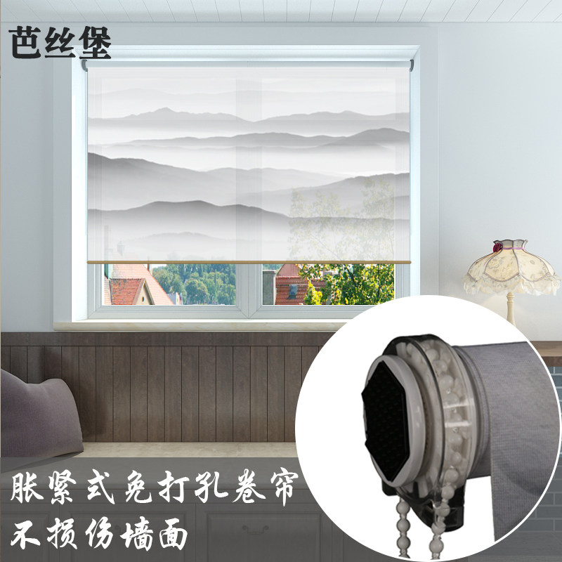 新中式软帘子卷帘窗帘隔断帘升降客厅玄关悬挂屏风办公室遮光手拉