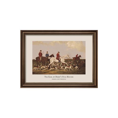 美式入门玄关装饰画中古风肌理法式挂画复古油画餐厅客厅壁画马术