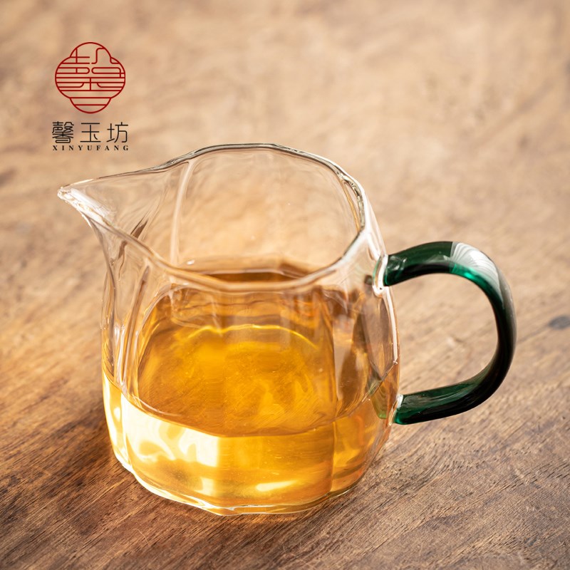 馨玉坊日式高透明玻璃公道杯带把手工加厚耐热茶海可加热分茶器