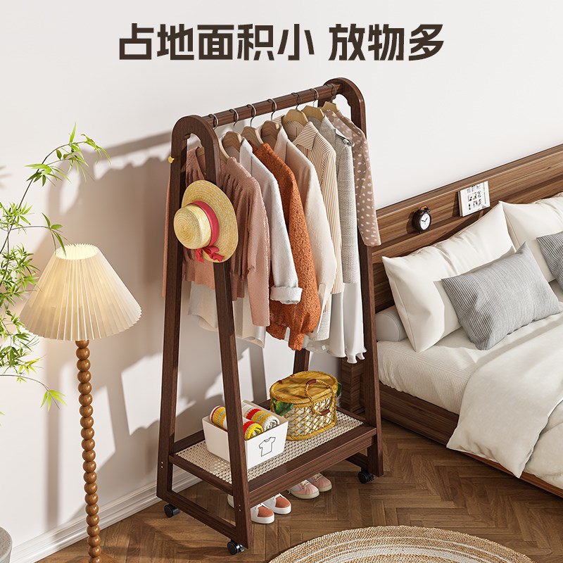 衣帽架落地卧室移动挂衣架楠竹收纳置物架家用床边晚上放衣服神器