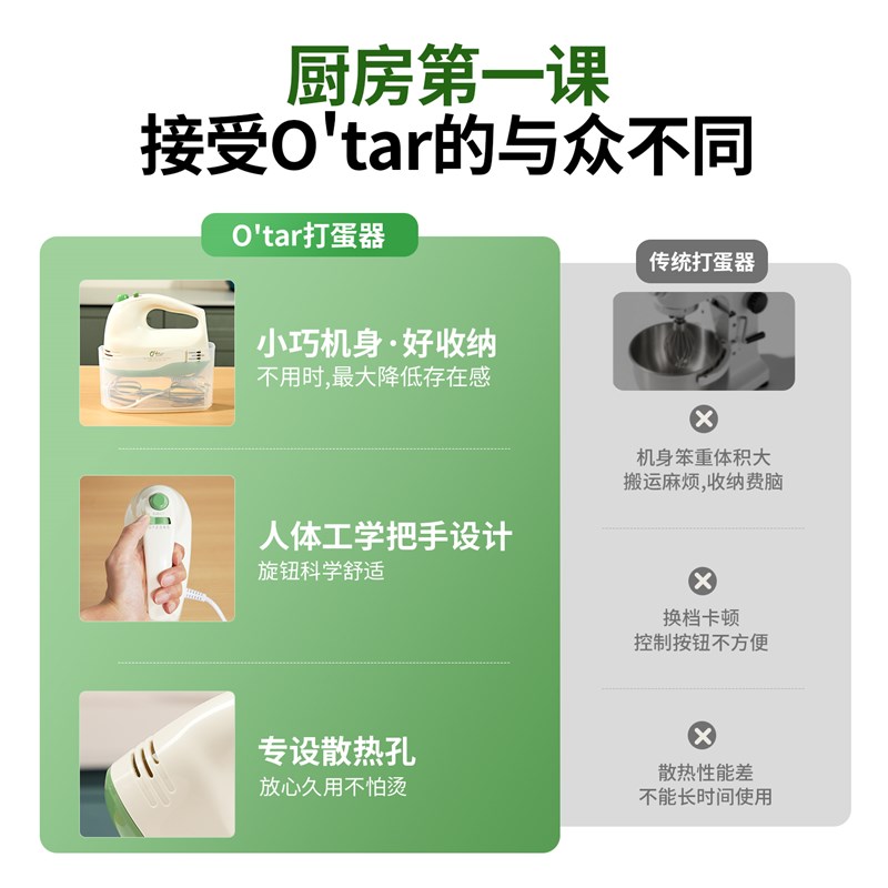 Otar 欧塔手持打蛋器电动家用小型烘焙奶油打发器打蛋机料理机