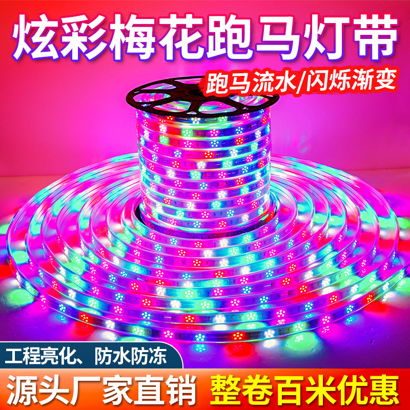 彩灯跑马灯LED灯带户外防水霓虹室外七彩流水变色招牌闪光软灯条