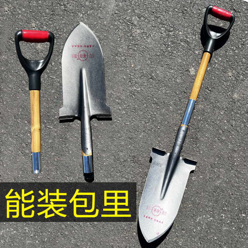 加厚铁锹锰钢挖土锨铲子小铁锨户外尖头可折叠拆卸锹车载探宝铁铲