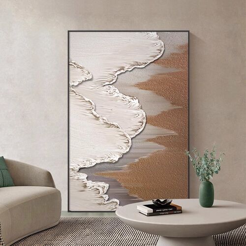 侘寂风客厅装饰画抽象大气玄关画走廊过道挂画高级感海浪肌理壁画