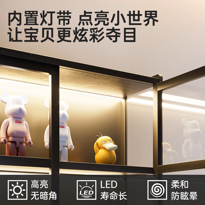 双开门手办柜带灯带锁透明亚克力摆件展示柜玩具积木收纳盒陈列柜