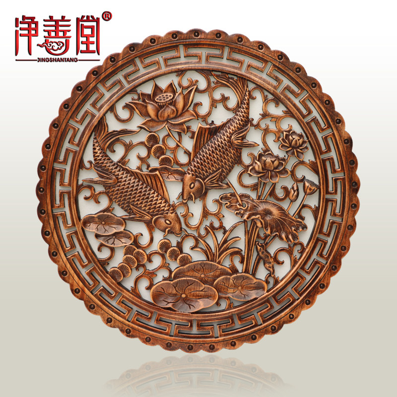 东阳木雕挂件香樟木雕刻挂饰中式实木背景墙装饰玄关客厅壁挂包邮
