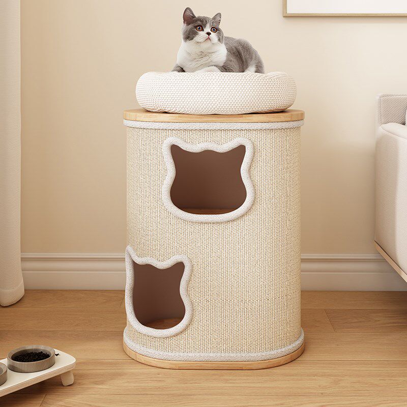双层猫窝四季通用新型剑麻桶幼猫冬季安全感猫屋小猫实木窗户猫床