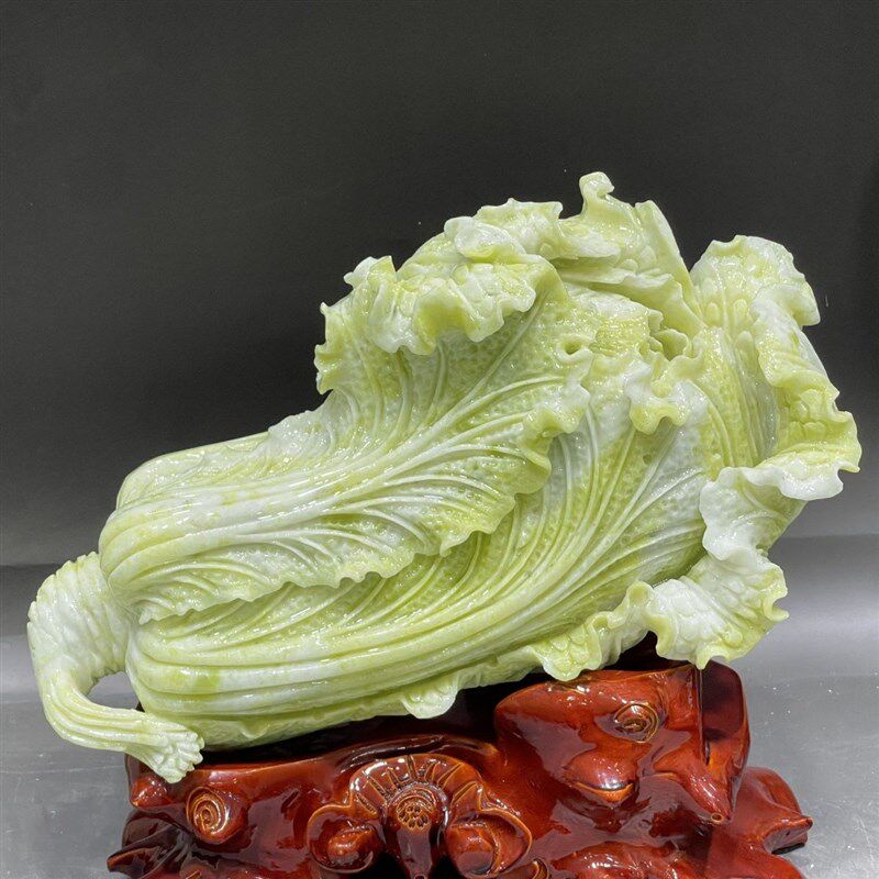 天然白绿色玉白菜摆件招财玉石岫玉新中式家居装饰酒柜办公室摆设