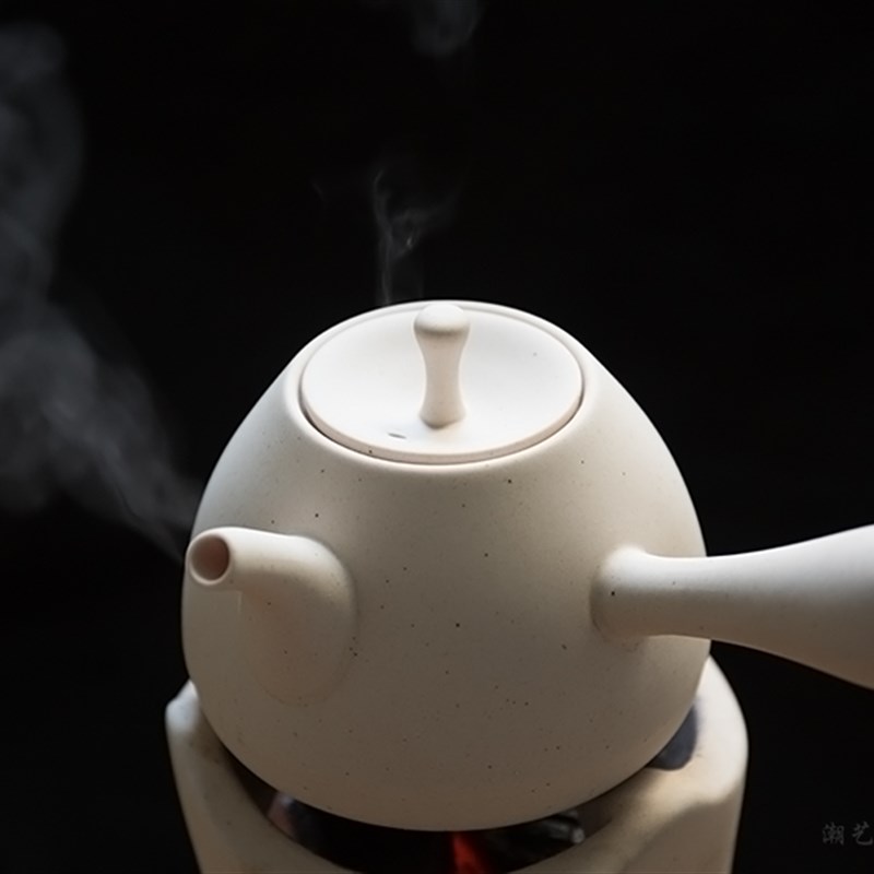 日式白泥炉陶炉 粗陶侧把茶壶烧水壶 火炭茶炉风炉烧碳炉凉炉茶具