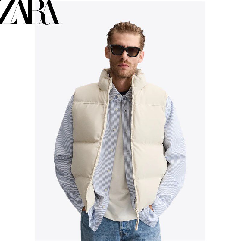秋冬新品 男装 白色拉链棉服立领无袖背心休闲马甲 0029441