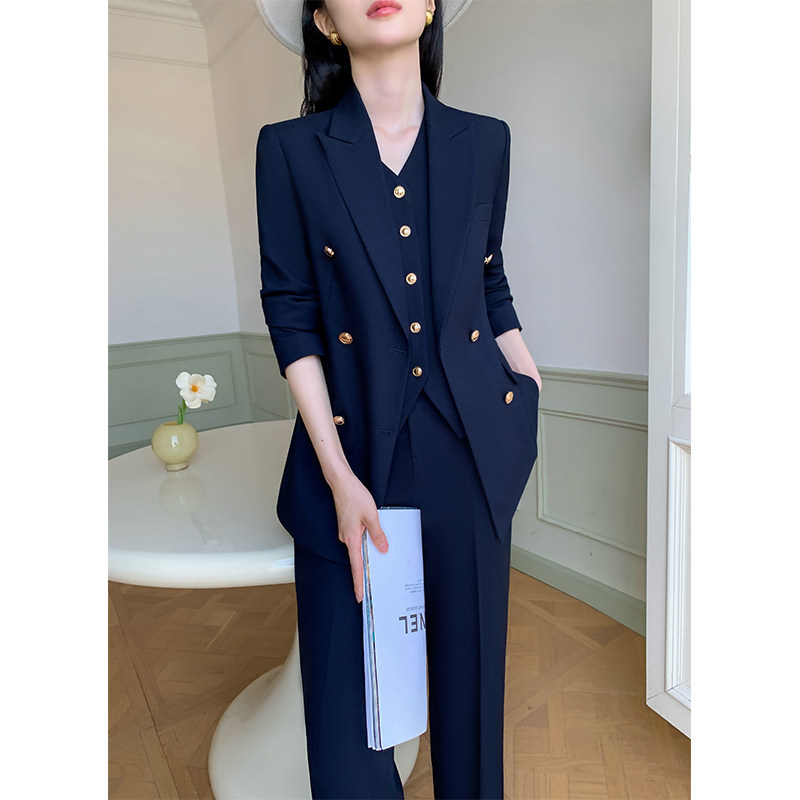 休闲西装马甲套装女高级感阔腿裤职业正装总裁商务工作服西服外套