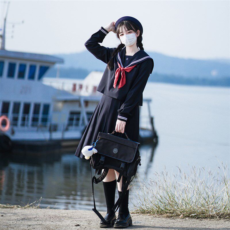 樱花家族jk制服【绀身白二本】水手服中间服冬服校供感长袖套装女