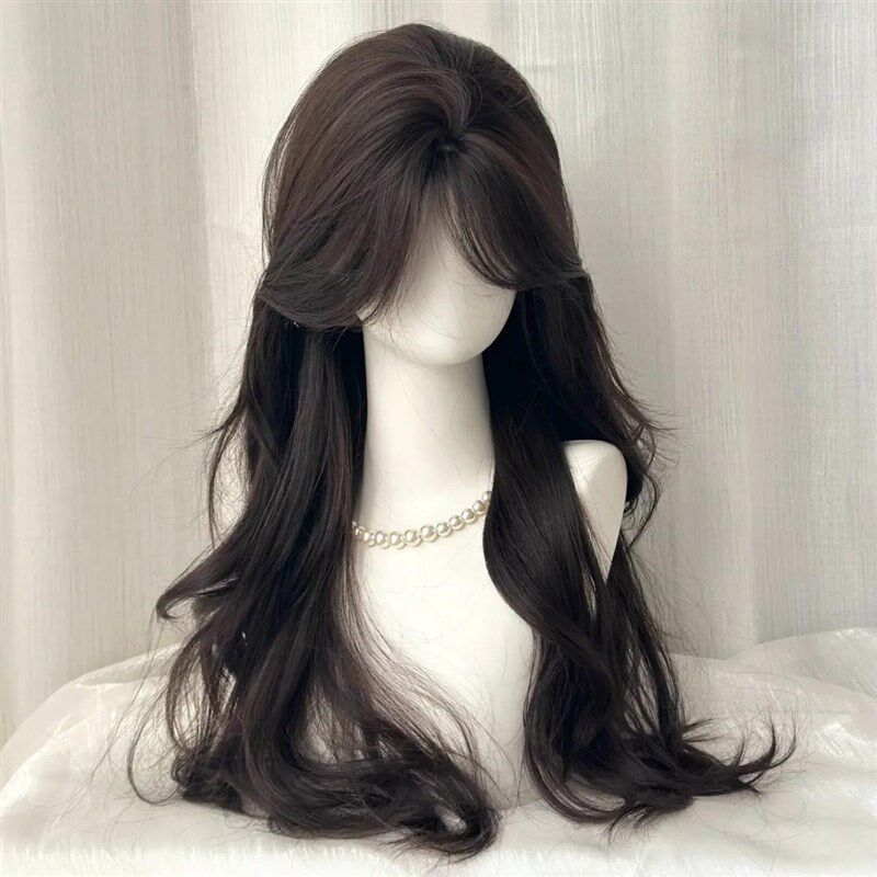 假发女长发Lolita中分八字刘海长卷发加长75cm黑茶色万用JK全头套