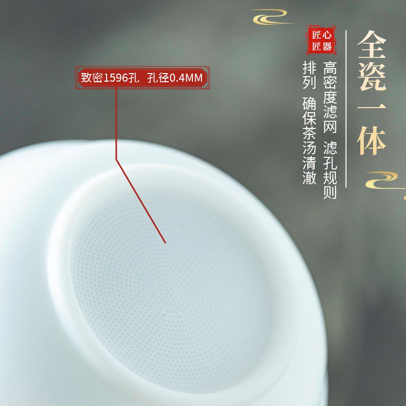 钰铨龙门 德化羊脂玉白瓷素烧防烫手柄公道杯茶漏组合分茶器过滤