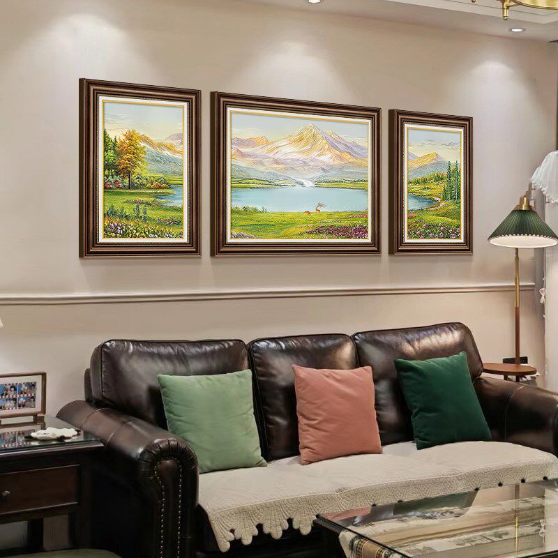 美式高级客厅装饰画聚宝盆山水画手绘油画沙发背景墙挂画风景壁画